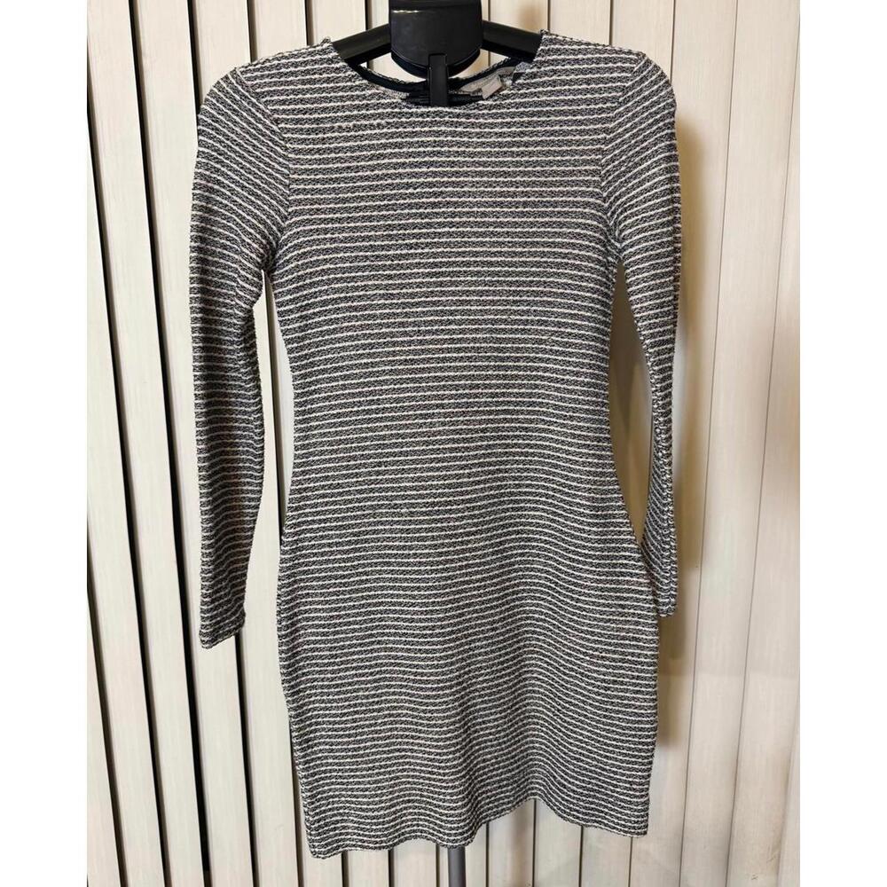 BANANA REPUBLIC 2 SHEATH DRESS STRETCH ZIP BLACK & WHITE STRIPE LONG SLEEVE NWT